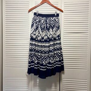 J Dee Navy and White 100% Cotton Organic Patterned Elastic Waist Skirt Size M
